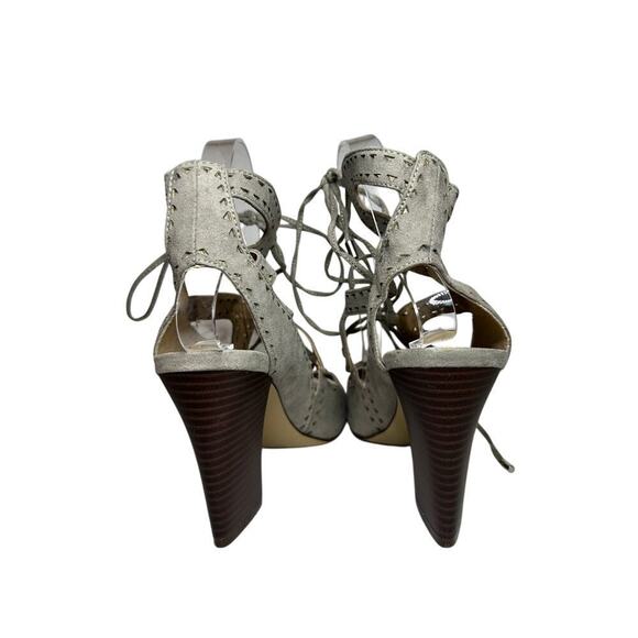 Kaari Size 7.5 Hannah Open Toe Lace Tie Up Cutout Heel Sandal Gray Vacation Boho - Picture 6 of 11